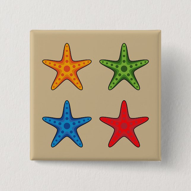Cute Colourful Cartoon Starfish Set 2 Inch Square Button (Front)