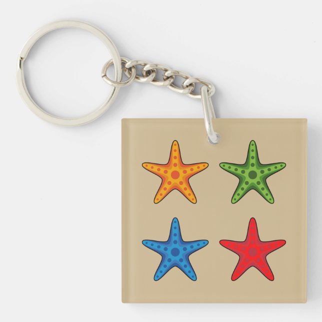 Cute Colourful Cartoon Starfish Set Keychain (Front)