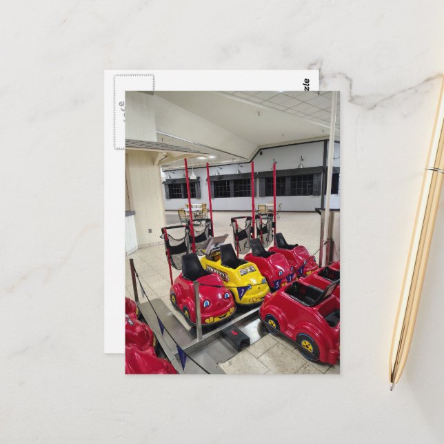 Cute Colourful Carts in Liminal Mall Space Postcard (Front/Back In Situ)