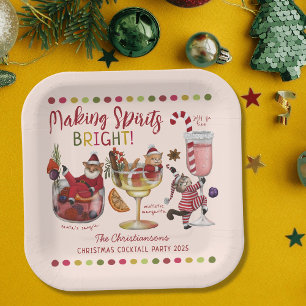 Cute Colourful Cat Cocktail Christmas Party Paper Plate