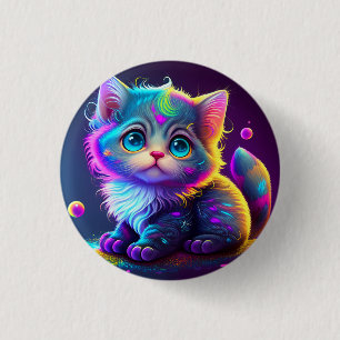 Cute Colourful Cat Digital Artwork-79827 1 Inch Round Button
