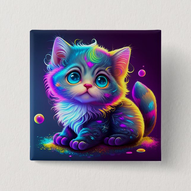 Cute Colourful Cat Digital Artwork-79827 2 Inch Square Button (Front)