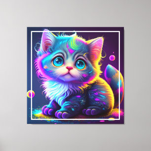 Cute Colourful Cat Digital Artwork-79827 Canvas Print