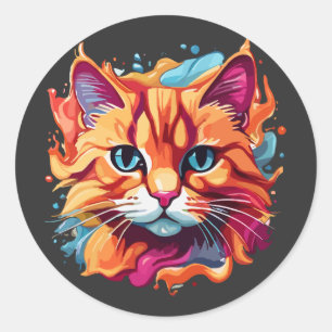 Cute Colourful Cat Face-87002 Classic Round Sticker