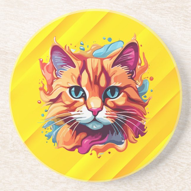  Cute Colourful Cat Face-87002 Coaster (Front)