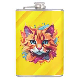  Cute Colourful Cat Face-87002 Hip Flask
