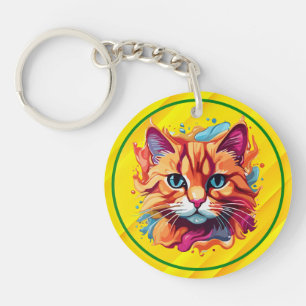 Cute Colourful Cat Face-87002 Keychain