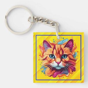  Cute Colourful Cat Face-87002 Keychain