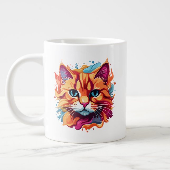  Cute Colourful Cat Face-87002 Large Coffee Mug (Left)