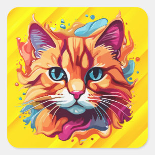  Cute Colourful Cat Face-87002 Square Sticker