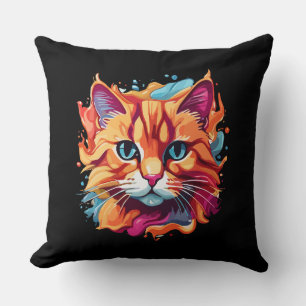  Cute Colourful Cat Face-87002 Throw Pillow