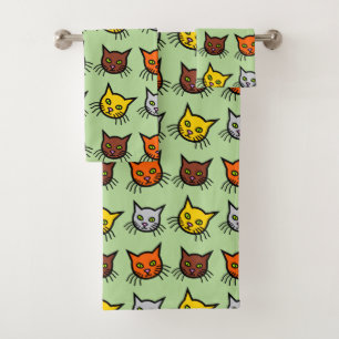Cute Colourful Cat Face Pattern Bath Towel Set