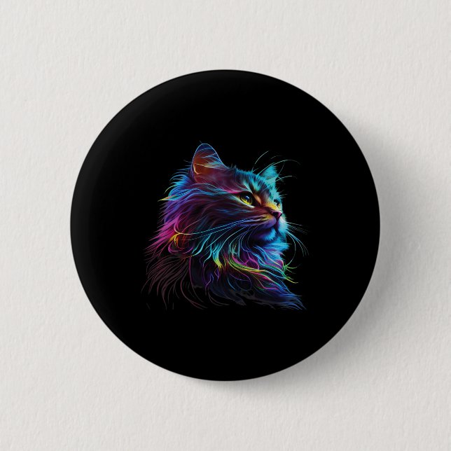 Cute Colourful Cat For Kitten Lovers Art Kitty Cat 2 Inch Round Button (Front)
