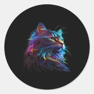 Cute Colourful Cat For Kitten Lovers Art Kitty Cat Classic Round Sticker