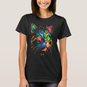 Cute Colourful Cat for Women's Girls Men Boys  Cat T-Shirt