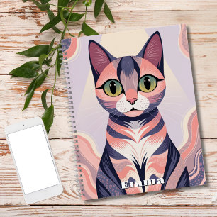 Cute Colourful Cat, Fun, Chic, Animal, Custom Notebook