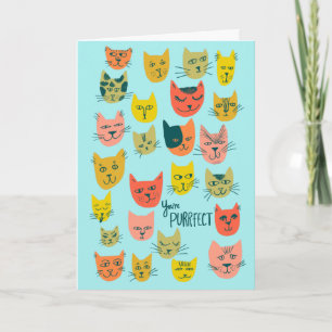 Cute colourful cat heads pattern ANNIVERSARY LOVE Card