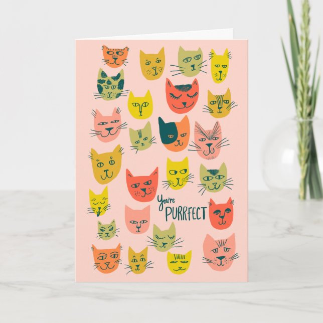 Cute colourful cat heads pattern ANNIVERSARY LOVE Card (Front)