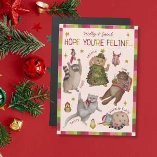 Cute Colourful Cat Lover Christmas Card Magnet