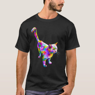 Cute Colourful Cat Painting Kitten Colourful Art  T-Shirt