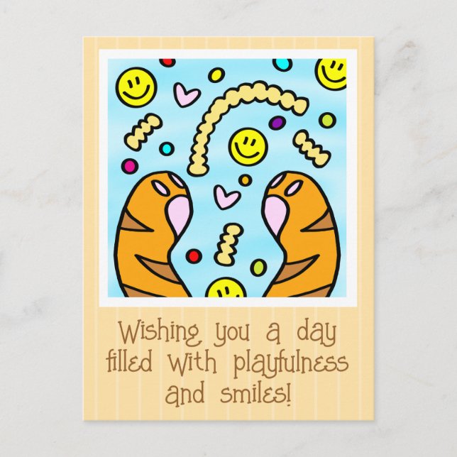 Cute Colourful Cat Paws Fries In The Sky Friendshi Postcard (Front)
