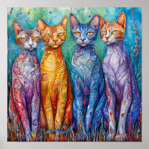 Cute colourful cats painting poster