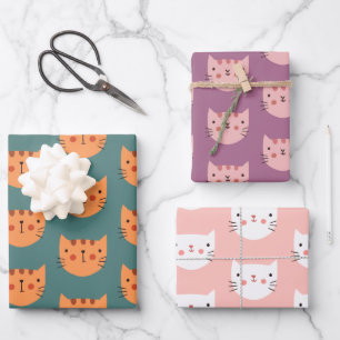Cute Colourful Cats Pastel Minimal  Wrapping Paper Sheet
