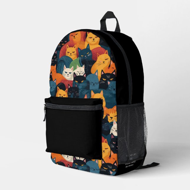 Cute Colourful cats pattern custom name Printed Backpack (Back Corner Right)