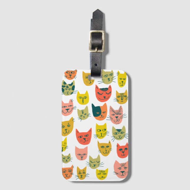 Cute colourful cats pattern on white luggage tag (Front Vertical)