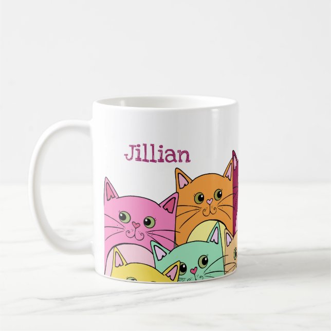Cute Colourful Cats Personalized Coffee Mug (Left)