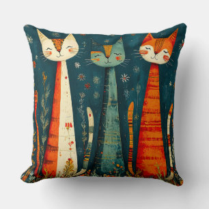 Cute colourful cats throw pillow