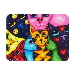 Cute Colourful Cats whimsical Art Original paintin Magnet