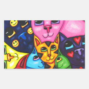 Cute Colourful Cats whimsical Art Original paintin Sticker
