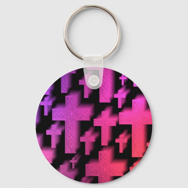Cute colourful cheerful Christian crosses Keychain (Front)