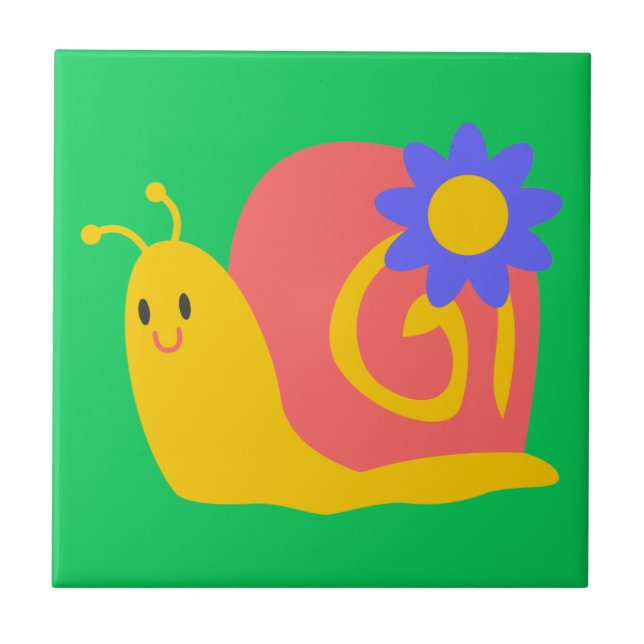 Cute colourful children's snail design tile (Front)