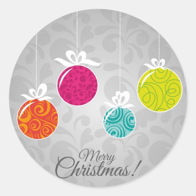 Cute colourful Christmas bauble decorations Classic Round Sticker (Front)