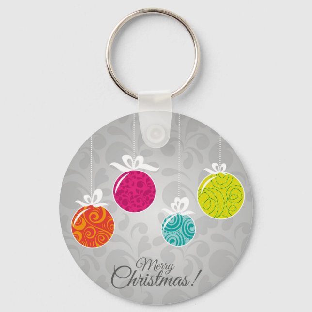 Cute colourful Christmas bauble decorations Keychain (Front)