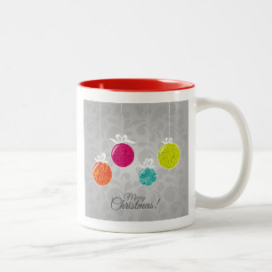 Cute colourful Christmas bauble decorations Two-Tone Coffee Mug