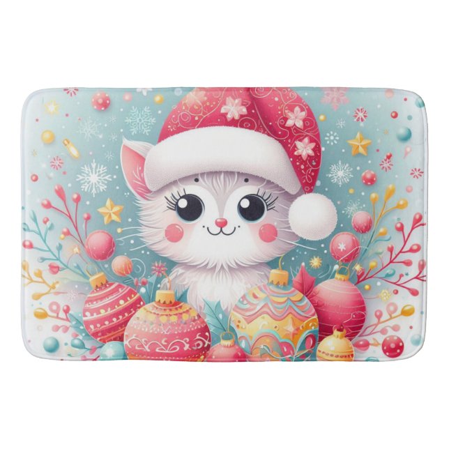 Cute, Colourful Christmas cat  Bath Mat (Front)