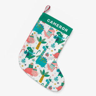 Cute Colourful Christmas Dinosaurs Personalized Small Christmas Stocking