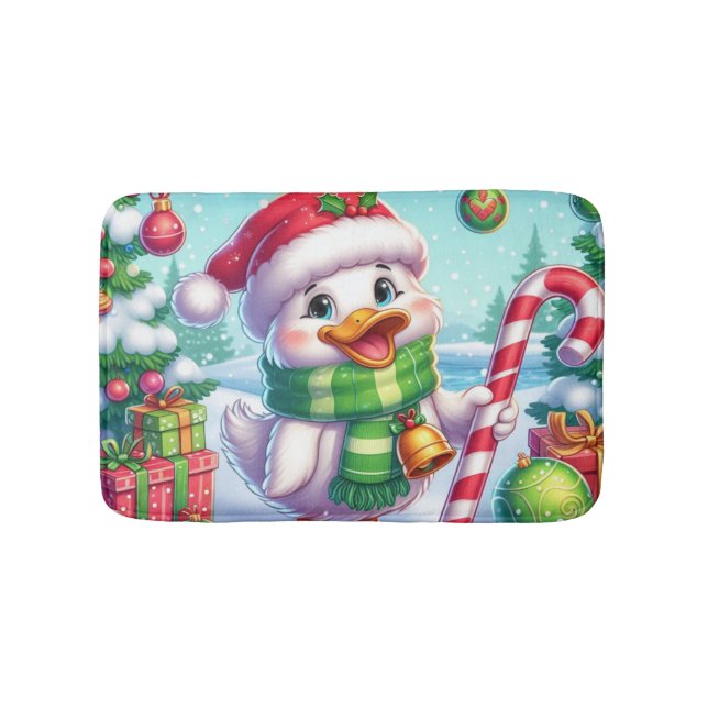 Cute Colourful Christmas duck Bath Mat (Front)