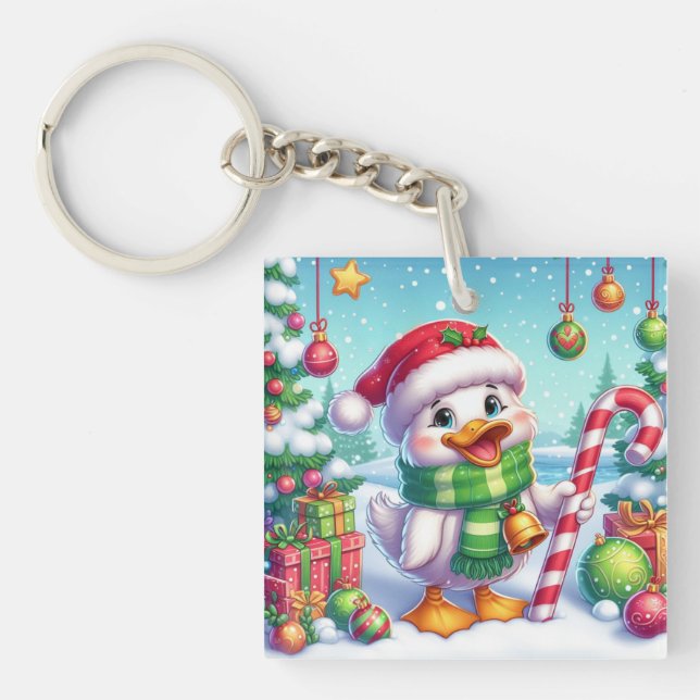Cute Colourful Christmas duck Keychain (Front)
