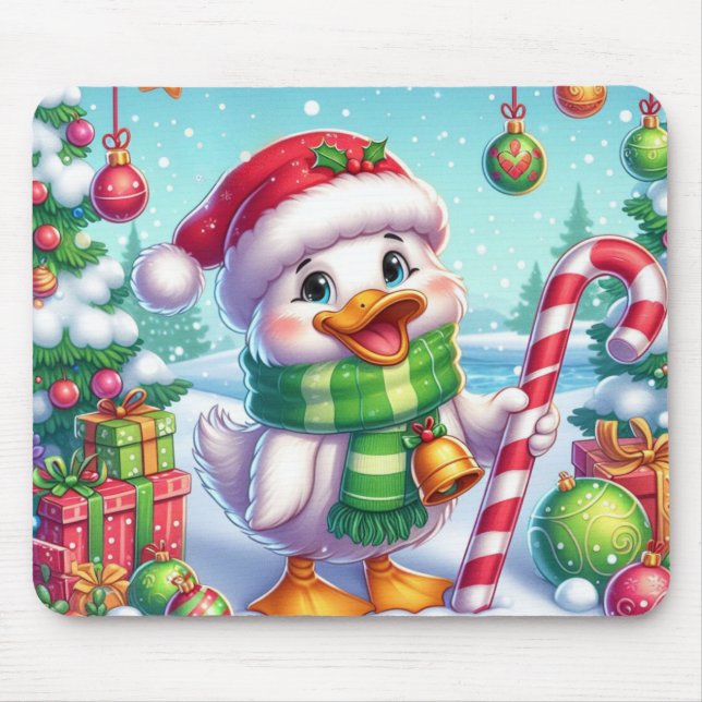 Cute Colourful Christmas duck Mouse Pad (Front)