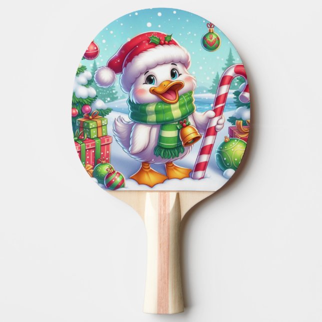 Cute Colourful Christmas duck Ping Pong Paddle (Front)