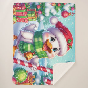 Cute Colourful Christmas duck Sherpa Blanket