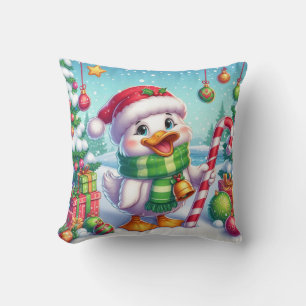 Cute Colourful Christmas duck Throw Pillow