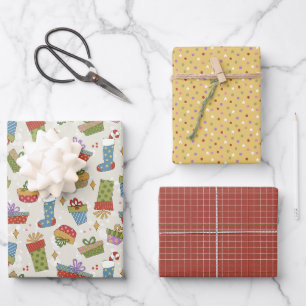 Cute, Colourful Christmas Gifts Design Wrapping Paper Sheet