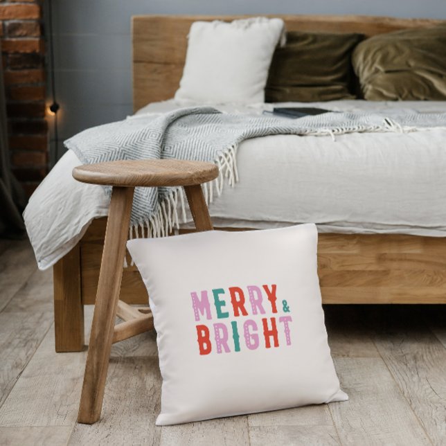 Cute Colourful Christmas Holiday Decor Merry Brigh Throw Pillow (Creator Uploaded)