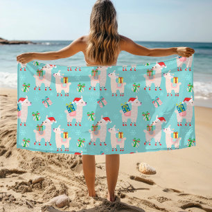 Cute Colourful Christmas Holiday Llama Kids Patter Beach Towel