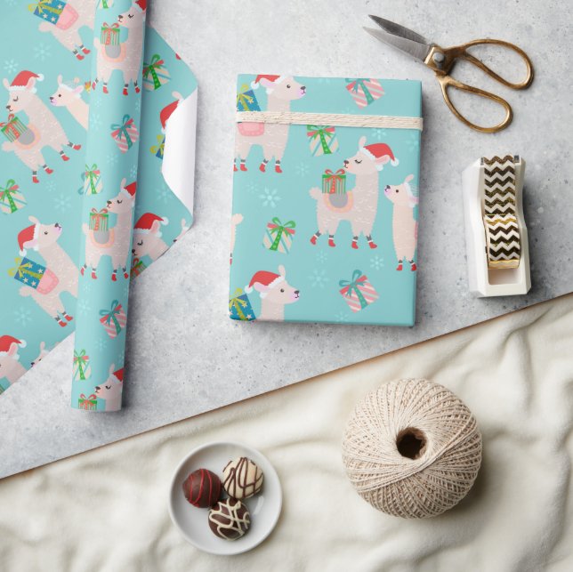 Cute Colourful Christmas Holiday Llama Kids Patter Wrapping Paper (Crafts)